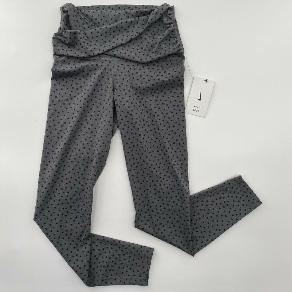 Nike Yoga Leggings High-Rise 7/8 Length size S Small Gray/Black Polka Dot